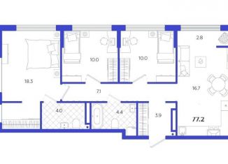 Продажа трехкомнатной квартиры, 77.4 м2, Тюмень, Центральный округ, улица Евгения Войнова, 3
