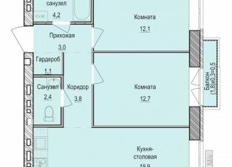 2-комнатная квартира на продажу, 59.2 м2, Удмуртия, жилой комплекс Санвилл, 5