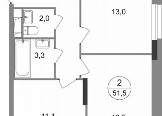 Продам двухкомнатную квартиру, 51.5 м2, Московский, ЖК Первый Московский