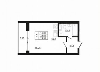 Продается квартира студия, 29.3 м2, деревня Разбегаево