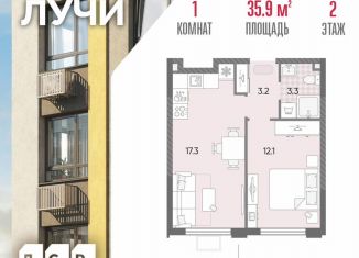 Продам 1-комнатную квартиру, 35.9 м2, Москва, 2-й этап, к8, метро Новопеределкино