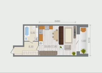 Продаю квартиру студию, 46.8 м2, деревня Разбегаево