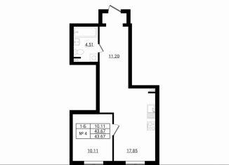 Продаю 1-ком. квартиру, 43.7 м2, деревня Разбегаево