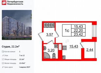 Квартира на продажу студия, 22.2 м2, Санкт-Петербург, Приморский район