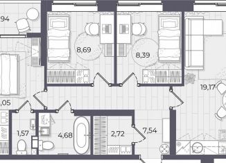 Продам трехкомнатную квартиру, 69.8 м2, Астрахань