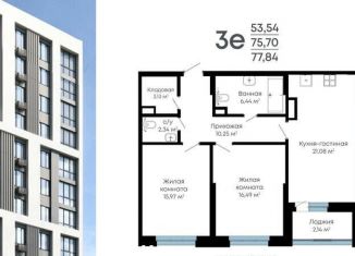 Продается 2-комнатная квартира, 78.5 м2, Воронеж, Ленинградская улица, 120Б