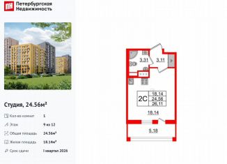 Продажа квартиры студии, 24.6 м2, Санкт-Петербург, метро Комендантский проспект