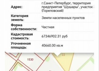 Продаю земельный участок, 407 сот., Санкт-Петербург, Московский район