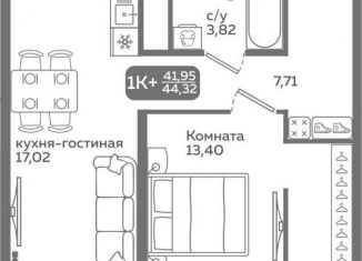 Продаю однокомнатную квартиру, 42 м2, Тюменская область