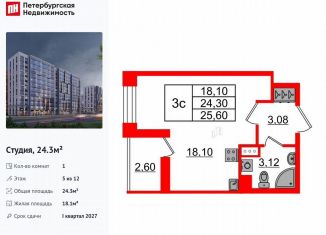 Продажа квартиры студии, 24.3 м2, Санкт-Петербург, Приморский район