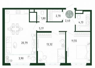 2-ком. квартира на продажу, 65.8 м2, Тула, улица Генерала Маргелова, 9В