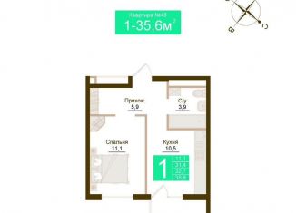 Продажа 1-комнатной квартиры, 35.6 м2, посёлок городского типа Молодёжное