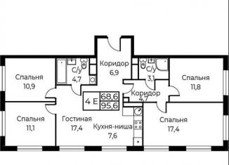 Продается четырехкомнатная квартира, 95.6 м2, Москва, улица Намёткина, 10Д, ЮЗАО