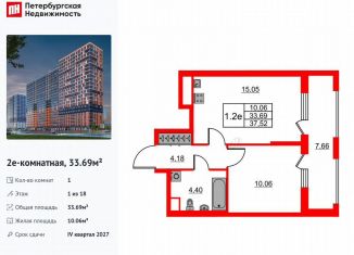 Продаю 1-ком. квартиру, 33.7 м2, Ленинградская область