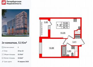 Продам однокомнатную квартиру, 32.9 м2, Ленинградская область