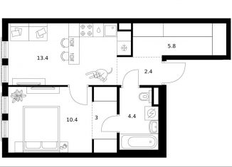 Продается 1-ком. квартира, 39.4 м2, Москва, район Москворечье-Сабурово, жилой комплекс Москворечье, 1.3