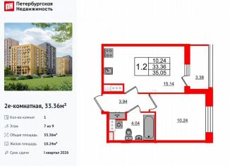 Продается 1-комнатная квартира, 33.4 м2, Санкт-Петербург, метро Озерки