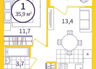 1-ком. квартира на продажу, 34.1 м2, Екатеринбург, Чкаловский район, улица Щербакова, 76