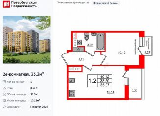 1-ком. квартира на продажу, 33.3 м2, Санкт-Петербург, метро Комендантский проспект