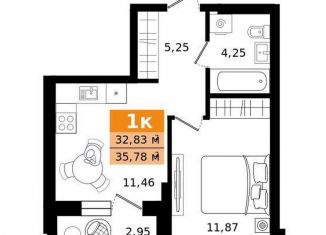 Продам 1-ком. квартиру, 35.8 м2, Екатеринбург, метро Ботаническая, Монтёрская улица, 1