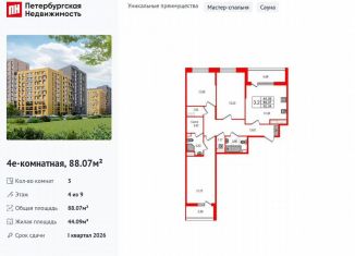 Продаю трехкомнатную квартиру, 88.1 м2, Санкт-Петербург, муниципальный округ Коломяги