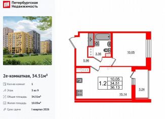 Продаю 1-ком. квартиру, 34.5 м2, Санкт-Петербург, метро Комендантский проспект