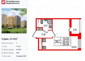 Продам квартиру студию, 25.4 м2, Санкт-Петербург, метро Комендантский проспект