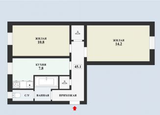 Продаю 2-комнатную квартиру, 45.1 м2, деревня Яльгелево, деревня Яльгелево, 11