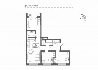Продаю 3-ком. квартиру, 72.6 м2, деревня Дударева, улица Сергея Джанбровского, 25