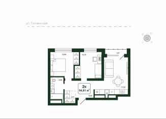 Продам 2-ком. квартиру, 54.8 м2, деревня Дударева, улица Сергея Джанбровского, 25