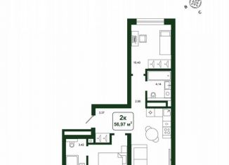 Продается двухкомнатная квартира, 57 м2, деревня Дударева, улица Сергея Джанбровского, 25