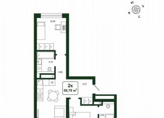2-ком. квартира на продажу, 56.8 м2, деревня Дударева, улица Сергея Джанбровского, 25