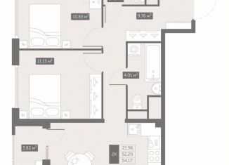 Продается 2-ком. квартира, 54.2 м2, посёлок Шушары