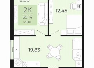 Продаю 2-ком. квартиру, 59.1 м2, Обь, улица Калинина, 1