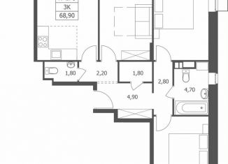 Продаю трехкомнатную квартиру, 68.9 м2, Ярославль, Большая Октябрьская улица, 85