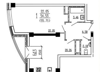 Продажа однокомнатной квартиры, 55.4 м2, Воронеж, улица Революции 1905 года, 31Ю, ЖК Финист