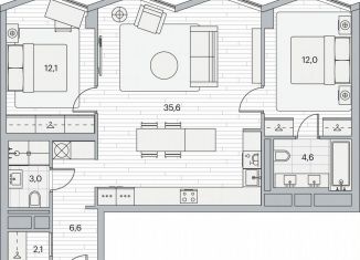 2-комнатная квартира на продажу, 75.7 м2, Москва, Береговой проезд, 2, ЖК Береговой-2