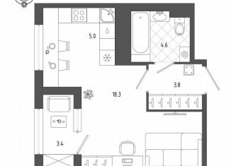 Квартира на продажу студия, 33.3 м2, Санкт-Петербург, Измайловский бульвар, 9, метро Балтийская