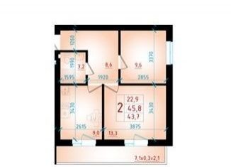 Продается 2-комнатная квартира, 45.8 м2, аул Новая Адыгея, Бжегокайская улица, 90/2к14, ЖК Мега