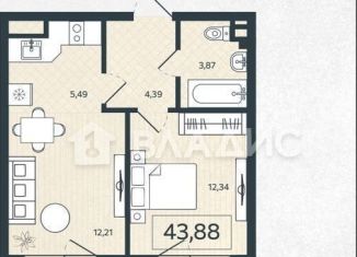 Продаю 2-комнатную квартиру, 43.9 м2, Благовещенск, ЖК Чайка, улица Чайковского, 100