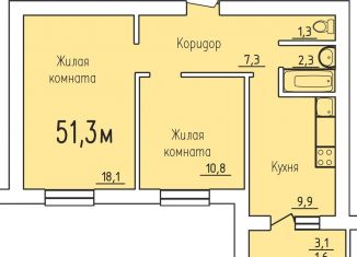 Продажа двухкомнатной квартиры, 51.3 м2, Калуга, деревня Верховая, 135