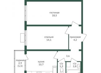 Продам 2-ком. квартиру, 56.7 м2, Москва, метро Лесопарковая, жилой комплекс Зелёная Вертикаль, 5