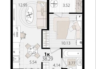 Продается 1-комнатная квартира, 38.3 м2, Краснодар, Главная городская площадь, микрорайон Центральный