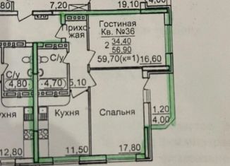 Двухкомнатная квартира на продажу, 59.7 м2, Ростов-на-Дону, бульвар Комарова, 1Ес1, ЖК Звёздный 2