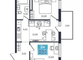 Продам 2-комнатную квартиру, 56.4 м2, Курган, Солнечный бульвар, 35