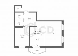 Продается 2-комнатная квартира, 53.3 м2, Тюмень, ЖК Тура-2