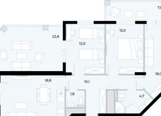 3-комнатная квартира на продажу, 112.8 м2, поселок городского типа Заозерное