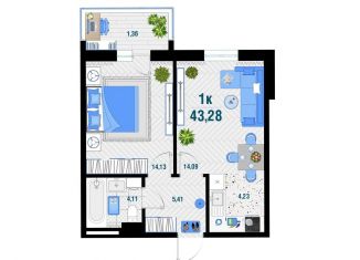 Продается 1-комнатная квартира, 43.3 м2, Яблоновское городское поселение
