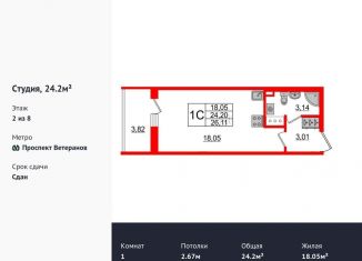 Продается квартира студия, 24.2 м2, Санкт-Петербург, ЖК Солнечный Город, проспект Будённого, 19к2