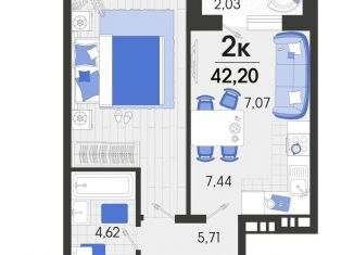 Продам двухкомнатную квартиру, 42.2 м2, станица Динская